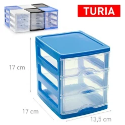 CASSETTIERA TURIA IN PLASTICA 3 CASSETTI 13.5X17X17CM IN VARI COLORI 11224G9