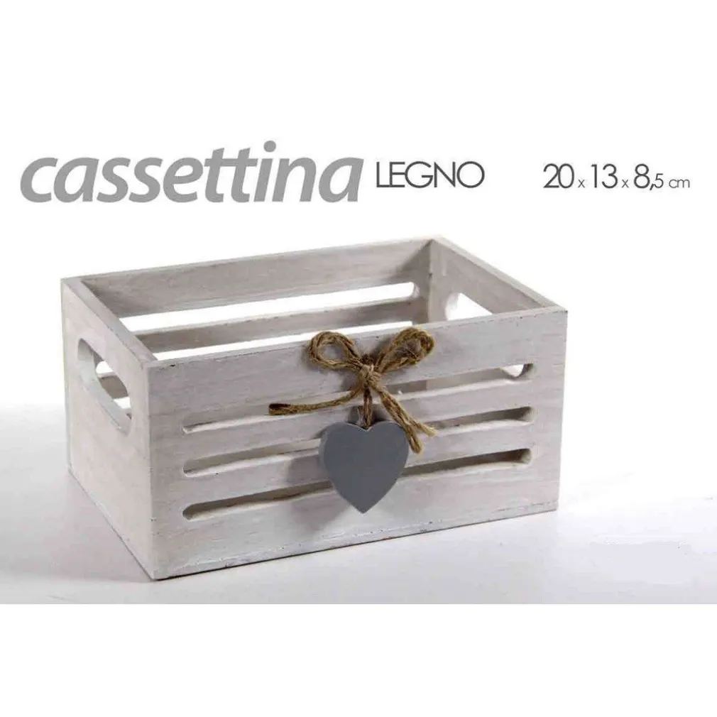 CASSETTINA PORTA OGGETTI IN LEGNO CON MANICI DECORO CUORE 20X13X8,5 CM 738258