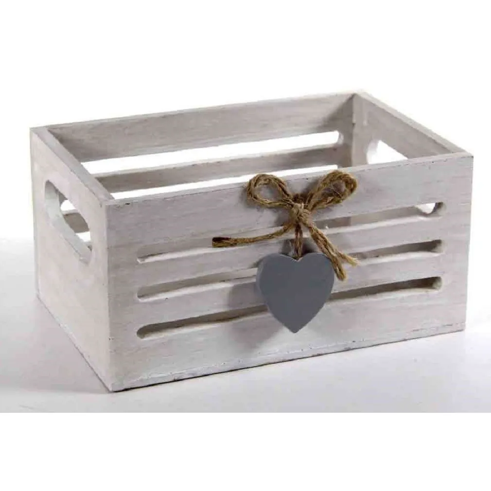 CASSETTINA PORTA OGGETTI IN LEGNO CON MANICI DECORO CUORE 20X13X8,5 CM 738258