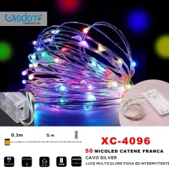CATENA 50 MICROLED A BATTERIA LUCE MULTICOLORE FISSA + INTERMITTENTE XC-4096