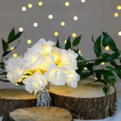 CATENA LUCI LUMINOSA CON 10 LED A FORMA DI ROSA BIANCA ALIMENTAZIONE A BATTERIA