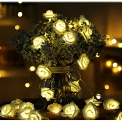 CATENA LUCI LUMINOSA CON 10 LED A FORMA DI ROSA BIANCA ALIMENTAZIONE A BATTERIA