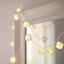 CATENA LUCI LUMINOSA CON 10 LED A FORMA DI ROSA BIANCA ALIMENTAZIONE A BATTERIA