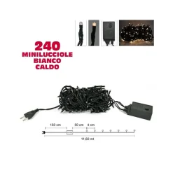 CATENA LUCI MINILUCCIOLE 240 LUCI 3 VIE BIANCO CALDO CON CONTROLLER 8 FUNZIONI