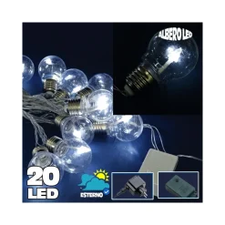 CATENA LUMINOSA 20 BULBI FORMA LAMPADINA TRASPARENTE A LED BIANCO FREDDO ALBERO