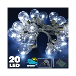 CATENA LUMINOSA 20 BULBI FORMA LAMPADINA TRASPARENTE A LED BIANCO FREDDO ALBERO