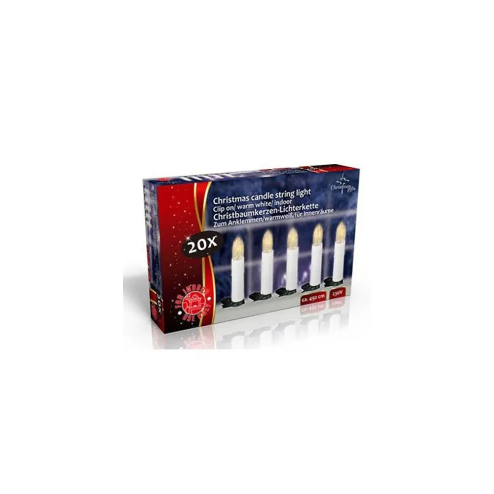 CATENA LUMINOSA 20 CANDELE A CLIP 4,9 MT PER ALBERO DI NATALE 220V BIANCO CALDO
