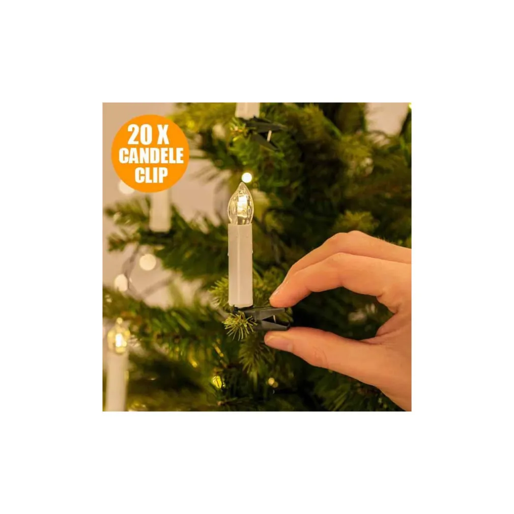 CATENA LUMINOSA 20 CANDELE A CLIP 4,9 MT PER ALBERO DI NATALE 220V BIANCO CALDO