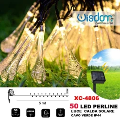 CATENA LUMINOSA 50 GOCCE LUMINOSE LED AD ENERGIA SOLARE IP44 LUCE CALDA XC-4806