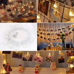 CATENA LUMINOSA 16 LED CON MOLLETTE GHIRLANDA STRINGA CLIP PER APPENDERE LE FOTO