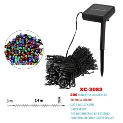 CATENA LUMINOSA 200 LED CON RICARICA AD ENERGIA SOLARE LUCE MULTICOLORE XC-3083