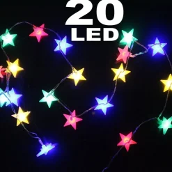 CATENA LUMINOSA 20 LED LUCI MULTICOLOR STELLE A BATTERIA LAMPADINE LUCCIOLE