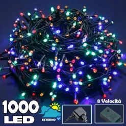 CATENA LUMINOSA 1000 LED LUCI ALBERO NATALE LUCCIOLE MULTICOLORE ESTERNO 24V