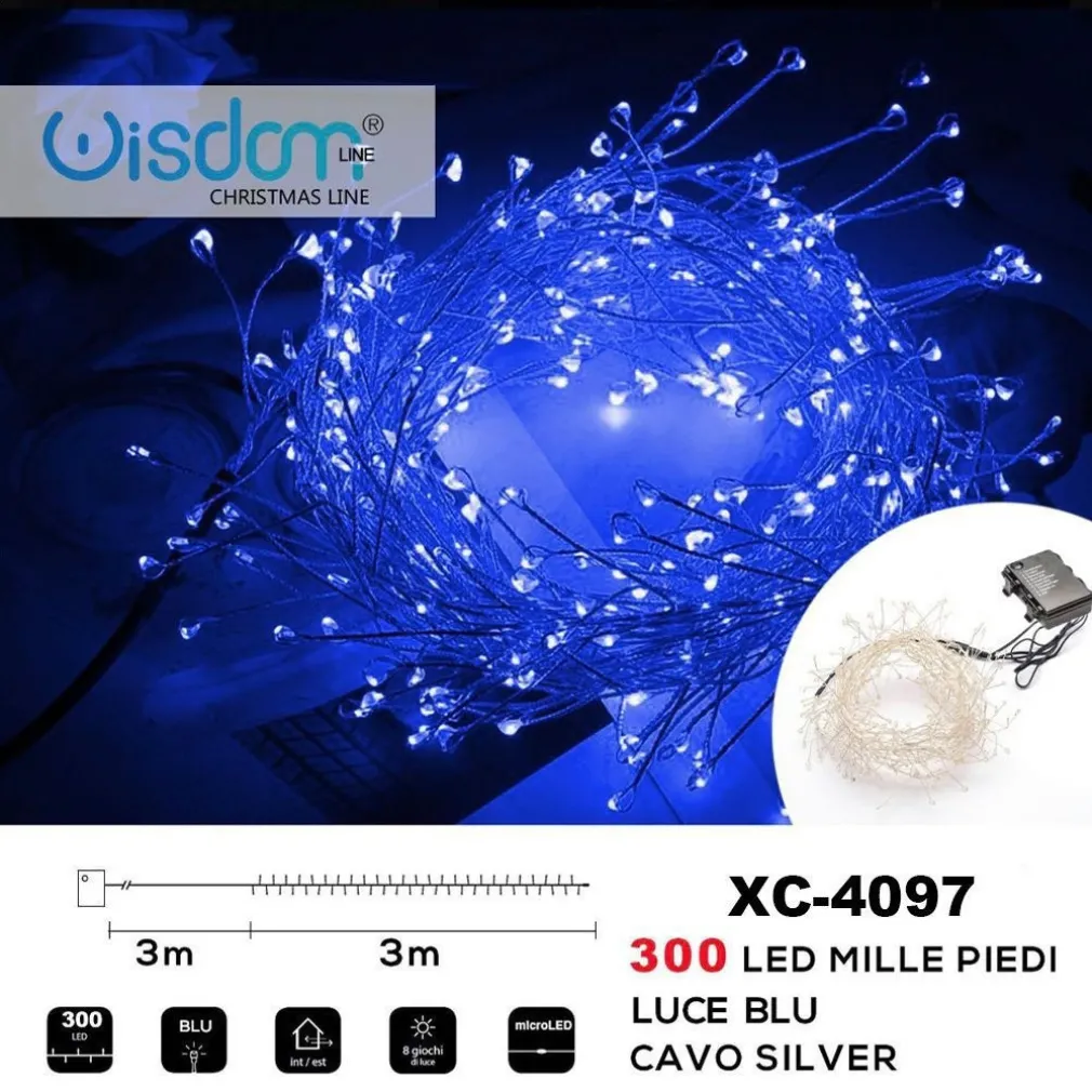 CATENA LUMINOSA 300 LED MILLE PIEDI EFFETTO RAMO LUCE BLU A BATTERIA XC-4097
