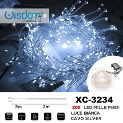 CATENA LUMINOSA 200 LED MILLE PIEDI EFFETTO RAMO LUCE BIANCA A BATTERIA XC-3234