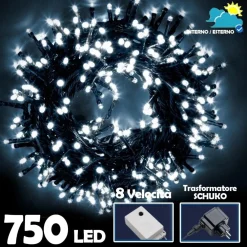 CATENA LUMINOSA 750 LUCI LED LUCCIOLE BIANCO FREDDO CONTROLLER 8FUNZIONI ESTERNO