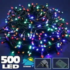 CATENA LUMINOSA 500 LUCI LED LUCCIOLE MULTICOLOR CONTROLLER 8 FUNZIONI ESTERNO