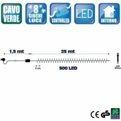 CATENA LUMINOSA 500 LUCI LED LUCCIOLE MULTICOLOR CONTROLLER 8 FUNZIONI ESTERNO