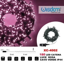 CATENA LUMINOSA 180 LUCI LED LUCCIOLE LUCE ROSA CAVO VERDE IP44 XC-4002