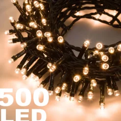 CATENA LUMINOSA 500 LUCI LED LUCCIOLE COLORE BIANCO CALDO CON CONTROLLER INTERNO