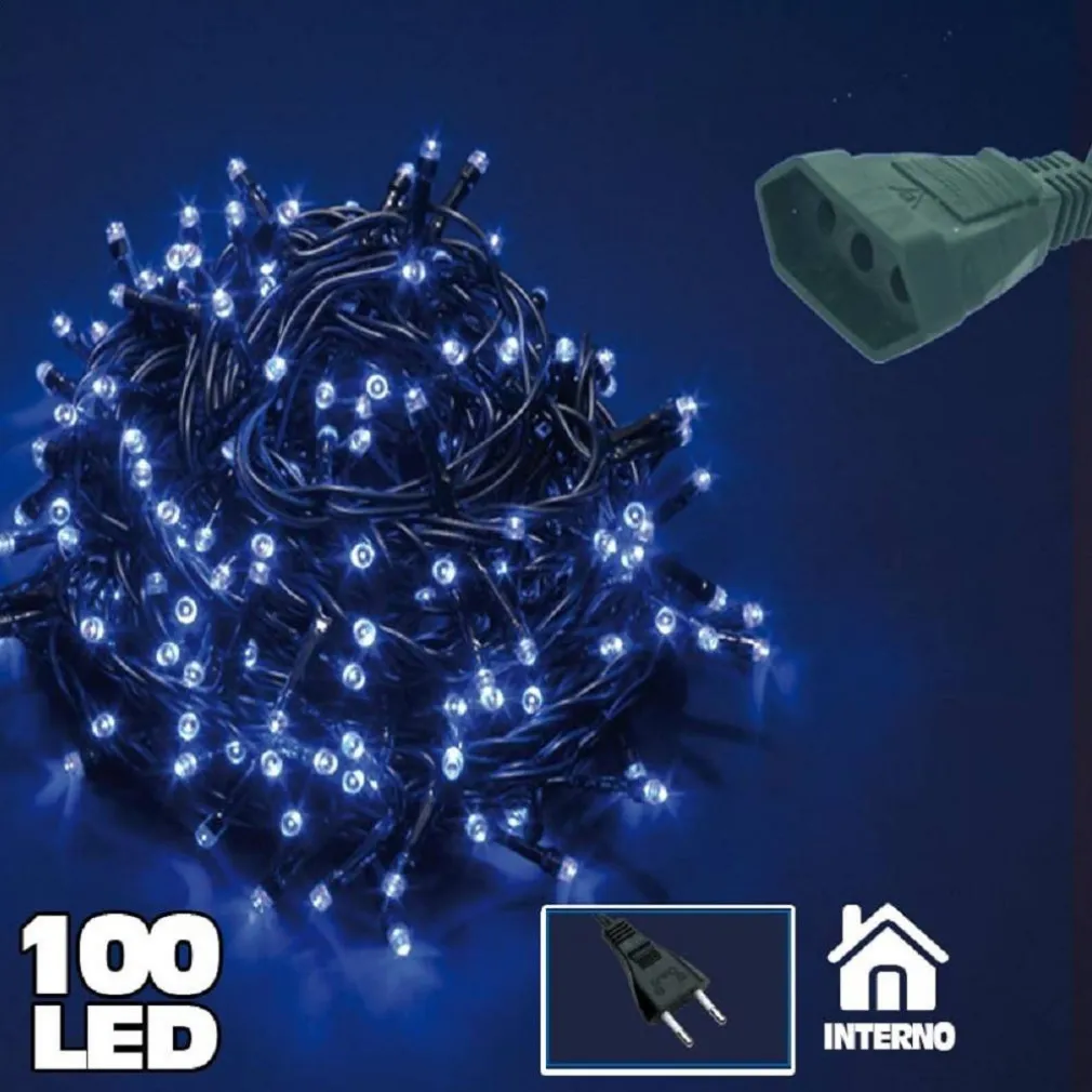 CATENA LUMINOSA 100 LUCI LED LUCCIOLE BLU PROLUNGABILE USO INTERNO 5 METRI