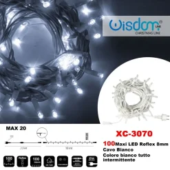 CATENA LUMINOSA 100 LUCI LED LUCCIOLE COLORE BIANCO TUTTO INTERMITTENTE XC-3070