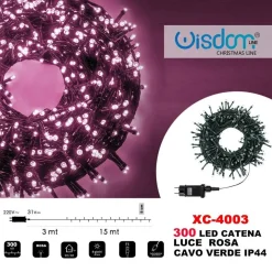 CATENA LUMINOSA 300 LUCI LED LUCCIOLE LUCE ROSA CAVO VERDE IP44 XC-4003
