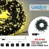CATENA LUMINOSA 300 LUCI LED LUCCIOLE LUCE DORATA CAVO VERDE IP44 XC-3102