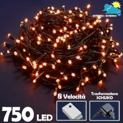 CATENA LUMINOSA 750 LUCI LED LUCCIOLE BIANCO CALDO CONTROLLER 8FUNZIONI ESTERNO