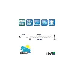 CATENA LUMINOSA 750 LUCI LED LUCCIOLE BIANCO CALDO CONTROLLER 8FUNZIONI ESTERNO