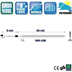 CATENA LUMINOSA 500 LUCI LED LUCCIOLE BIANCO CALDO CONTROLLER 8 FUNZIONI ESTERNO