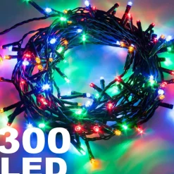 CATENA LUMINOSA 300 LUCI LED LUCCIOLE MULTICOLORE CONTROLLER 8 FUNZIONI INTERNO
