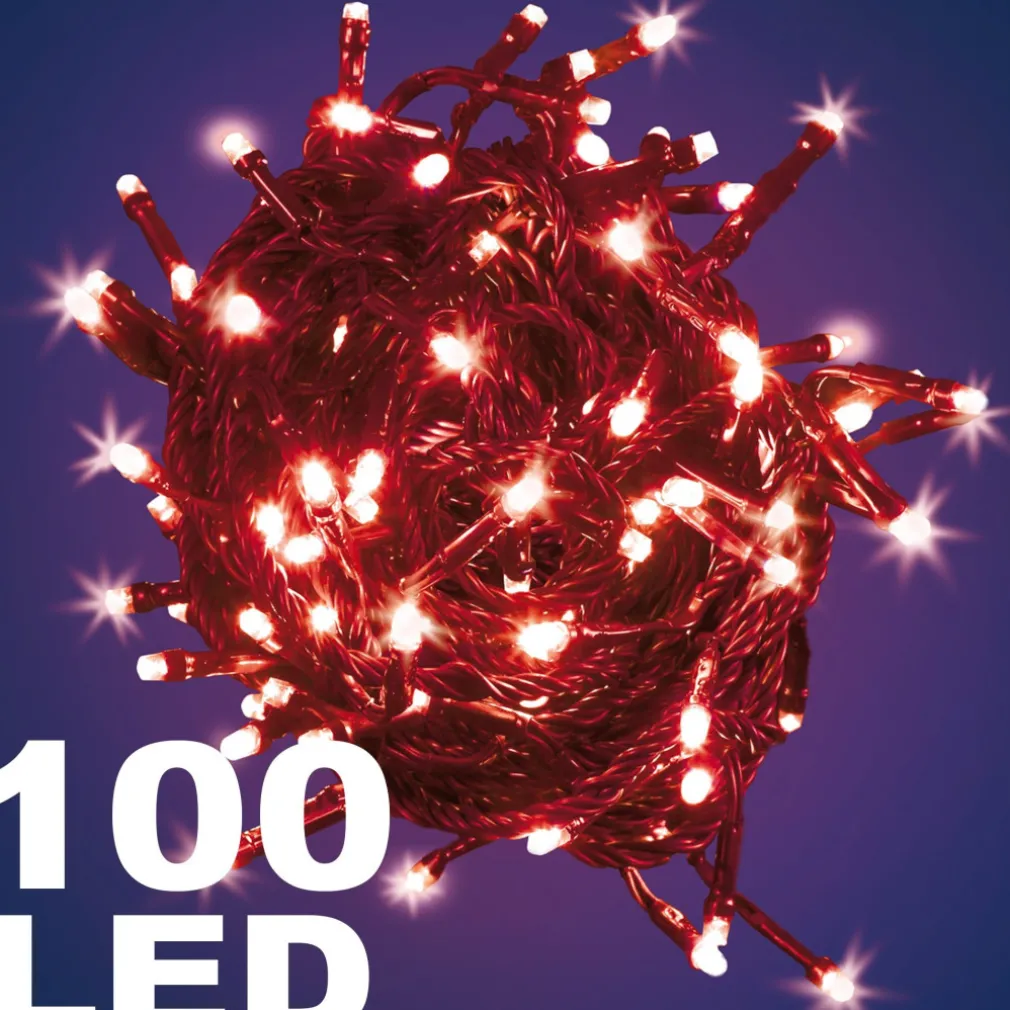 CATENA LUMINOSA 100 LUCI LED LUCCIOLE LUCE ROSSA ROSSO CON CONTROLLER 8 FUNZIONI