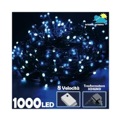 CATENA LUMINOSA 1000 LUCI LED ALBERO NATALE LUCCIOLE BIANCO FREDDO BLU ESTERNO