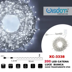 CATENA LUMINOSA 200 LUCI LED LUCCIOLE LUCE BIANCA CAVO TRASPARENTE IP20 XC-3338