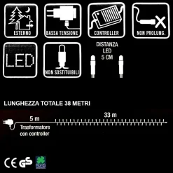 CATENA LUMINOSA 660 LUCI LED LUCCIOLE BIANCO CALDO CON CONTROLLER 8 FUNZIONI