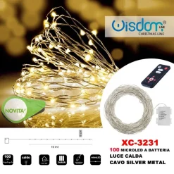 CATENA LUMINOSA 100 MICROLED A BATTERIA CAVO SILVER METAL LUCE CALDA XC-3231