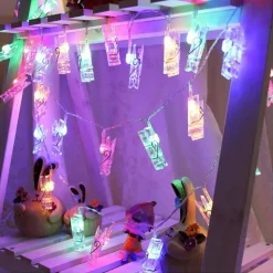 CATENA LUMINOSA 16 MOLLETTE LED GHIRLANDA STRINGA CLIP APPENDERE FOTO MULTICOLOR