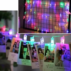 CATENA LUMINOSA 16 MOLLETTE LED GHIRLANDA STRINGA CLIP APPENDERE FOTO MULTICOLOR