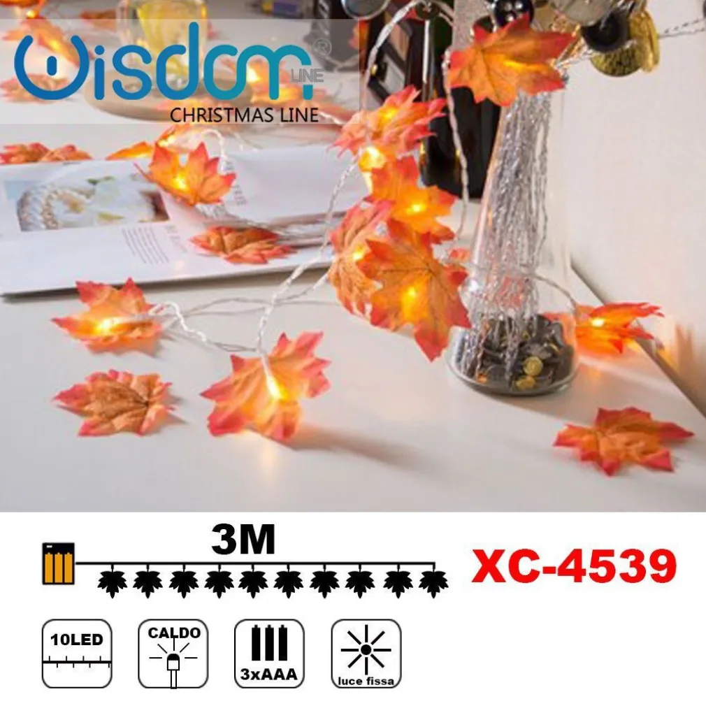 CATENA LUMINOSA CON FOGLIE 10LED A BATTERIA LUCE CALDA FISSA DECORAZIONI XC-4539