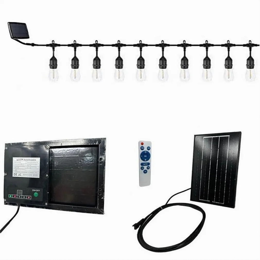 CATENA LUMINOSA CON PANNELLO SOLARE 10 LAMPADINE E27 IMPERMEABILE IP65 S20A-10M
