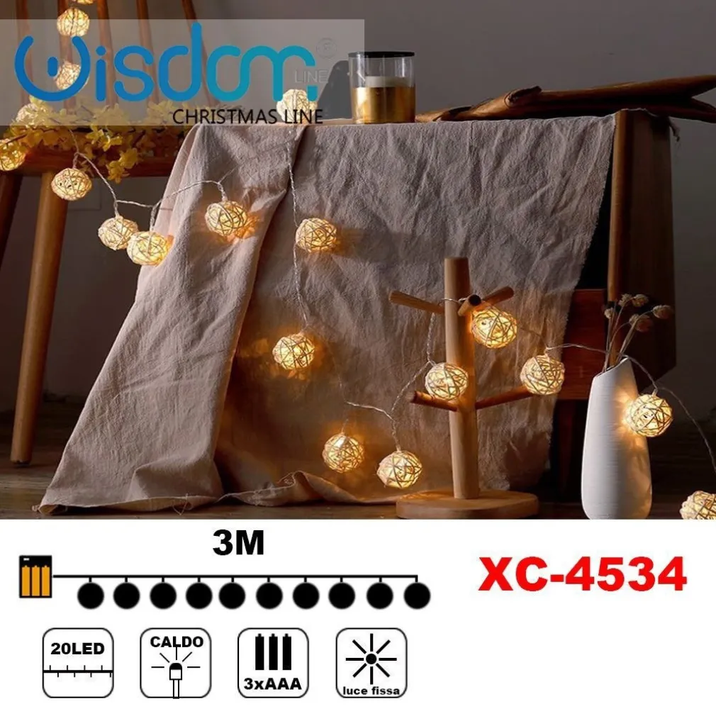 CATENA LUMINOSA CON SFERE 20 LED A BATTERIA LUCE CALDA FISSA DECORAZIONI XC-4534