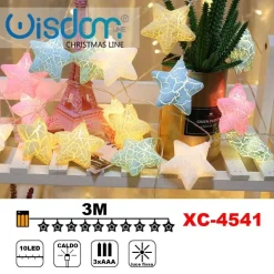 CATENA LUMINOSA CON STELLE COLORATE 10 LED A BATTERIA LUCE CALDA FISSA XC-4541