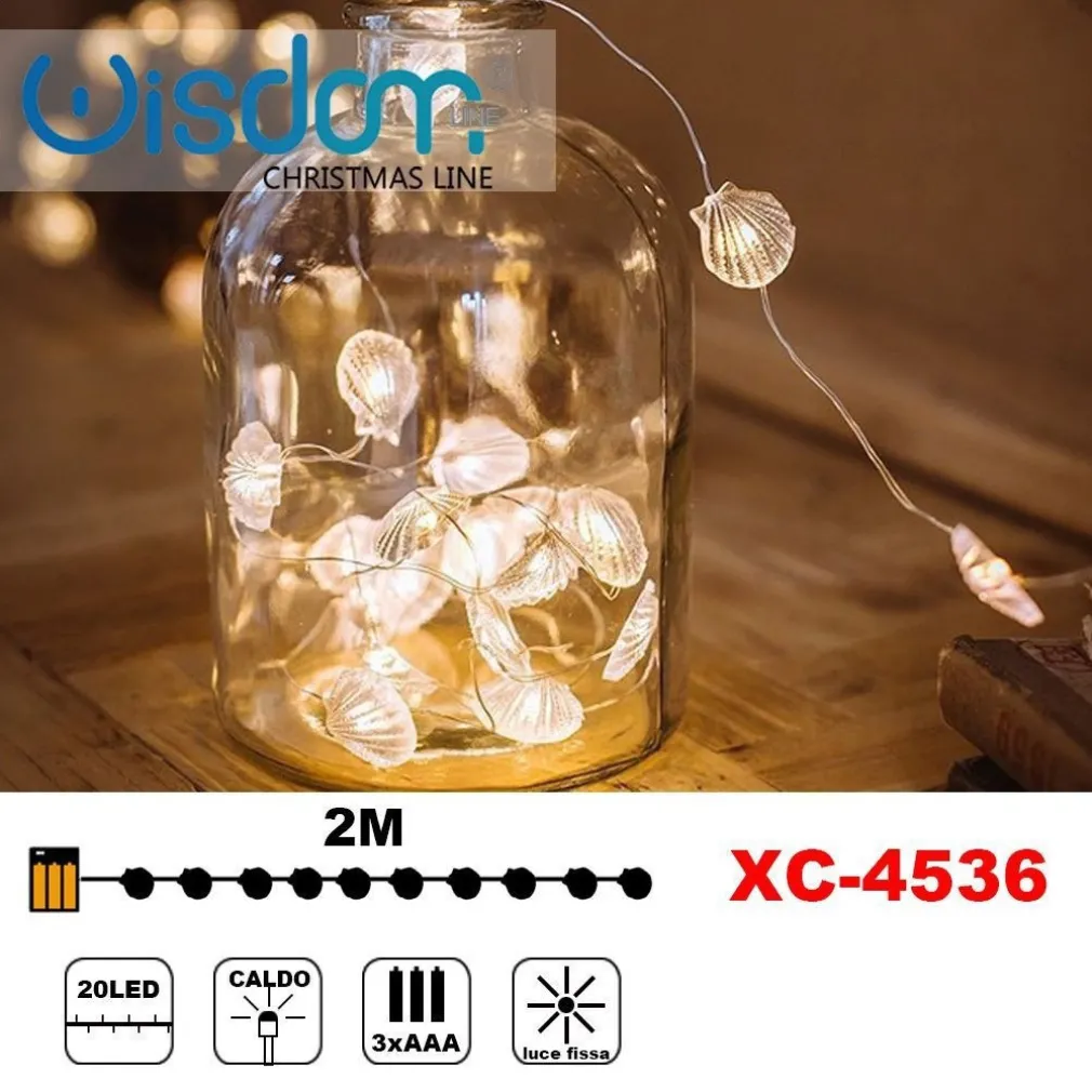 CATENA LUMINOSA CONCHIGLIE 20LED A BATTERIA LUCE CALDA FISSA DECORAZIONI XC-4536