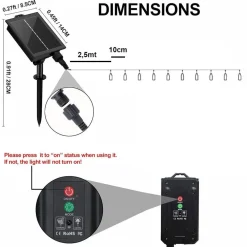 CATENA LUMINOSA MICROLED DA 10MT 100LED CON PANNELLO SOLARE RICARICABILE ESTERNO
