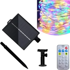 CATENA LUMINOSA MICROLED DA 10MT 100LED CON PANNELLO SOLARE RICARICABILE ESTERNO