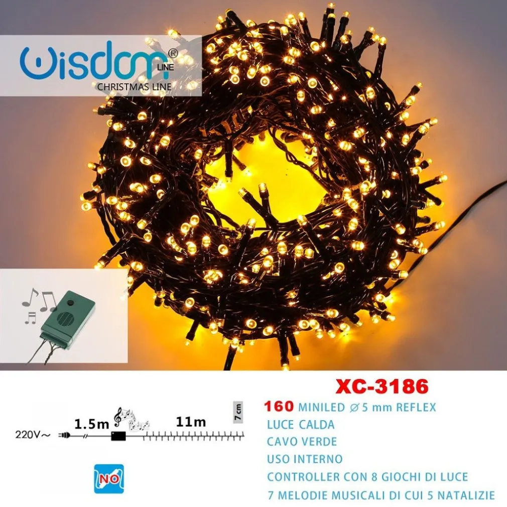 CATENA LUMINOSA 160MINILED LUCE CALDA CAVO VERDE 7 MELODIE 8 GIOCHI LUCE XC-3186