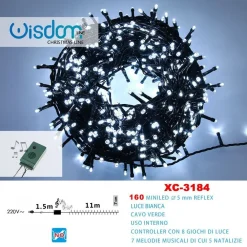 CATENA LUMINOSA 160MINILED LUCE BIANCA CAVO VERDE 7 MELODIE 8 GIOCHI LUCE XC3184