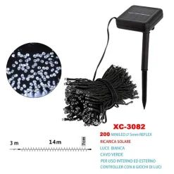 CATENA LUMINOSA NATALE 200LED CON RICARICA AD ENERGIA SOLARE LUCE BIANCA XC-3082