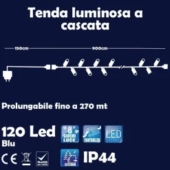 CATENA LUMINOSA NATALIZIA 120 LED LUCE BLU CON FLASH 9MT ESTERNO PROLUNGABILE